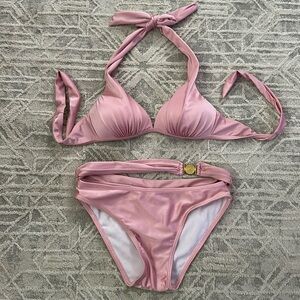 Cupshe shimmering pink push up bikini size small